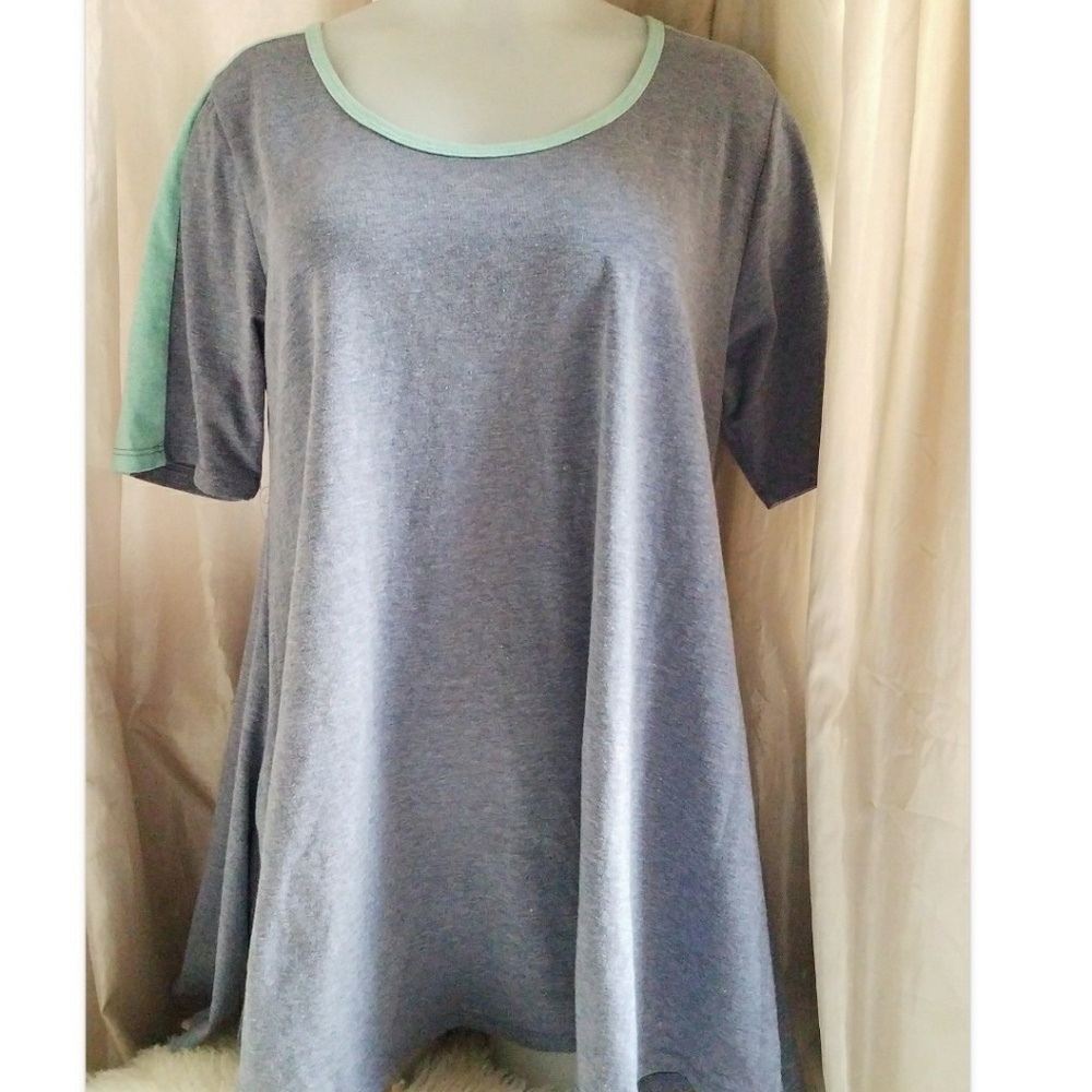 LuLaRoe Perfect T grey mint sz S stripe shirt EUC